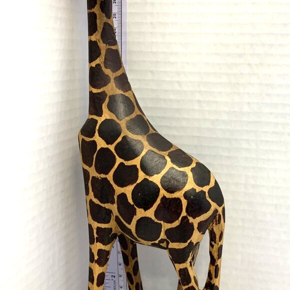 Hand Carved & Painted Wooden Giraffe Statues 12" Tall & 6” Tall Made in Kenya - Picture 6 of 8